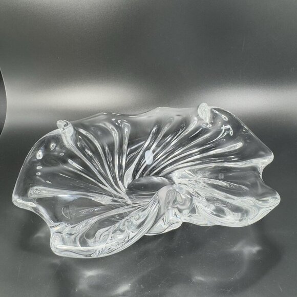 Vintage 1980s Venetian Clear Glass Dish Bowl Centerpiece Made In Italy Decor VTG - Picture 13 of 15